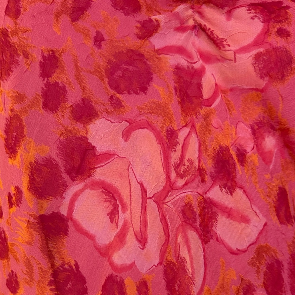 LAura Pink and Red Floral Ruffle dress- see measurements - Picture 5 of 8